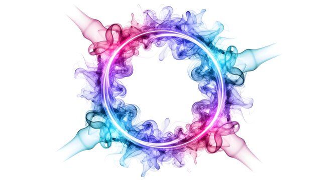 Neon smoke halo ring, isolated white background