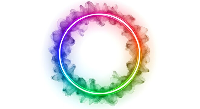 Neon smoke ring glowing edge, isolated white background