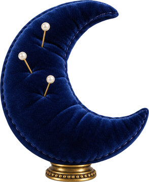 Midnight velvet crescent moon pincushion