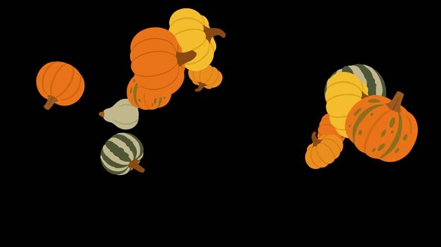 Cartoon pumpkins bursting up from the bottom seamless loop