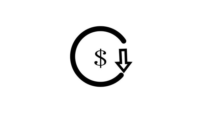 Financial decrease and stock market loss vector icon with falling bar chart and downward arrow.