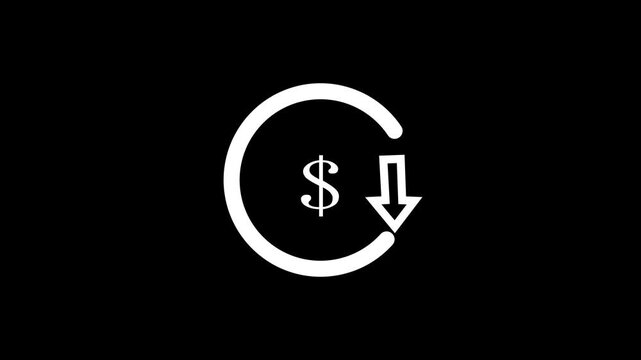 Financial decrease and stock market loss vector icon with falling bar chart and downward arrow.