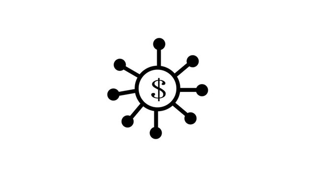 Financial decrease and stock market loss vector icon with falling bar chart and downward arrow.