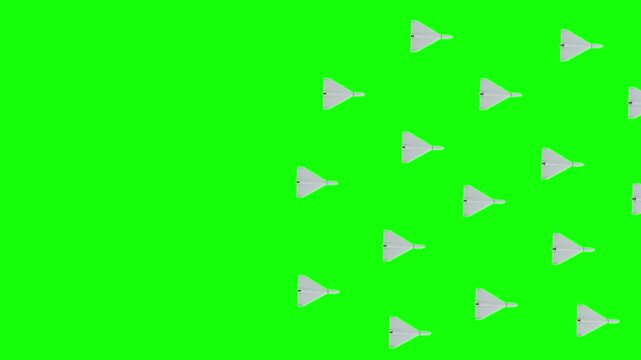 3d rendered animation of flying military drones on green screen