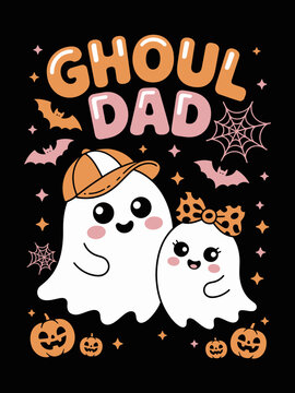 Ghoul Dad Daughter Ghosts Pumpkins Family Halloween