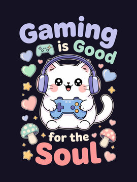 Gaming Is Good for the Soul Cat Headphones Controller