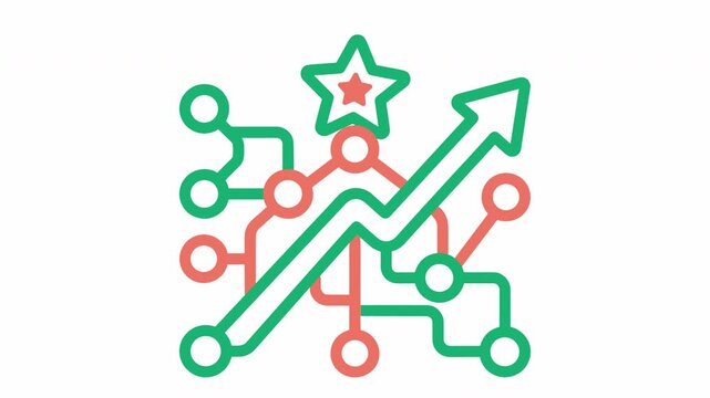 Animated digital tech Christmas tree with glowing circuit lines and network allocation icon in linear style