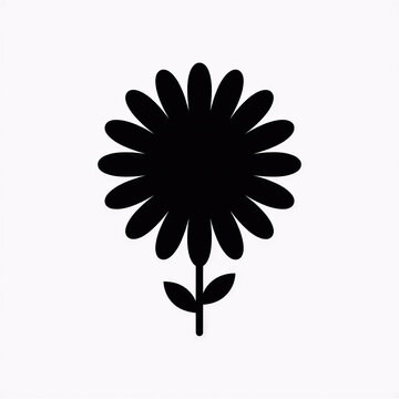 Black daisy flower silhouette icon isolated on white background for graphic design