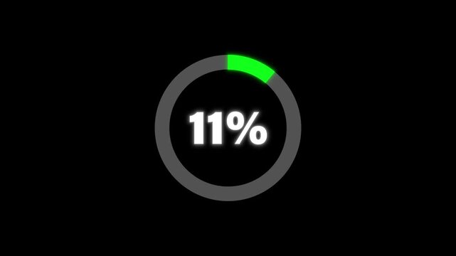 Circular Loading Progress Bar Animation 0 to 11 Percent on black background. Circle Loading icon animation. Loading progress bar loading animation. Progress Bar Animation.