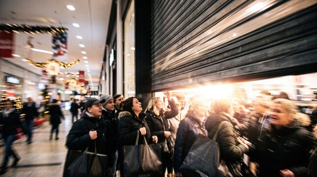 Crowd Gathers for Store Shutter Opening Light
