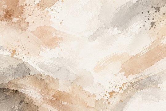 Soft pastel sepia beige nude gray white abstract watercolor backdrop with brush stains dusty splashes elegant paper texture for minimalist wedding stationery