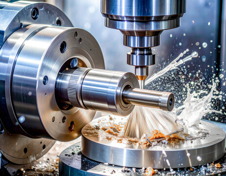 Industrial cnc machining process creating metal part