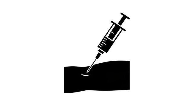 Black silhouette icon of a medical syringe injecting into an arm
