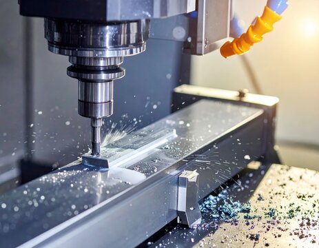 Close-Up of CNC Milling Machine Cutting a Metal Workpiece