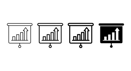 Obraz premium Growth Chart Icons: Presentation Screen Bar Graphs, Upward Trend Arrows, Business Analytics & Data Visualization Vector Set