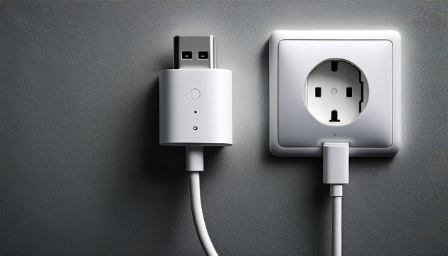 smartphone charging cable plugged into wall outlet with usb adapter