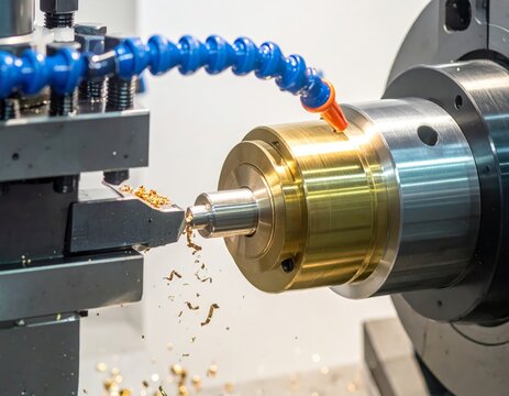 Industrial cnc lathe machine turning brass metal workpiece