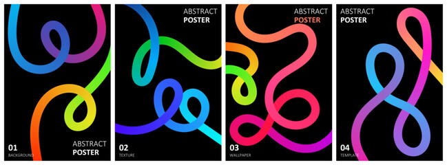 Vibrant Abstract Looped Line Art Collection With Colorful Intertwined Curves On Black Background For Modern Poster Wallpaper Creative Graphic Design © Hussain