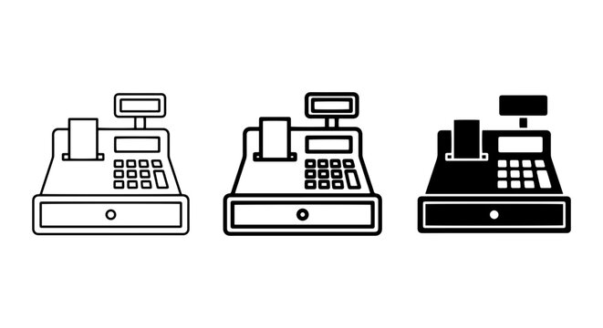 Cash Register Icons, Vintage Calculator Machine Set, Retro Point of Sale Equipment