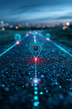 a Glowing path with checkpoints showing a concept for business roadmap and customer journey