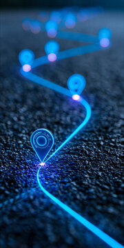 a Glowing path with checkpoints showing a concept for business roadmap and customer journey
