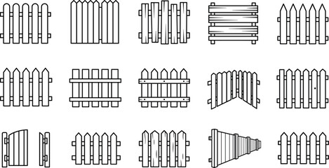 Obraz premium Wooden Fence and Garden Picket Icon Set for Real Estate Website DesignWooden Fence and Garden Picket Icon Set for Real Estate Website Design