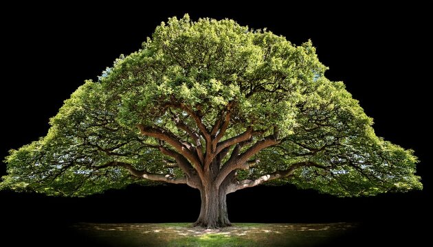 large mature broadleaf tree isolated on black background