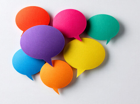 colorful different shaped speech bubbles in communication metaphor, idea or concept