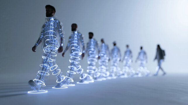 Digital Twin Avatar Walking with Glowing Energy Motion Trail