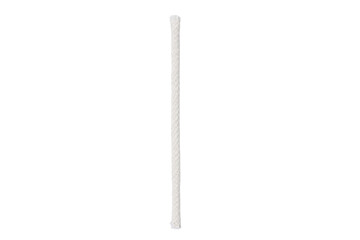 Single long white braided rope stands vertically against a clean, bright white background, showcasing its textured surface © Chinases