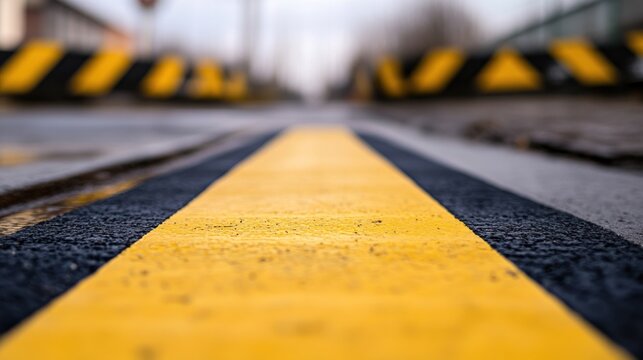 Road marking with black and yellow stripe