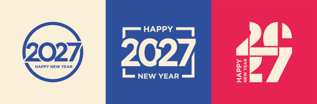 A collection of three modern and creative graphic design logos for the upcoming happy new year 2027 celebration event