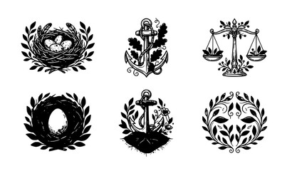 Fototapeta premium Organic Nest Anchor and Balance Symbols for Trust and Security Vector Collection