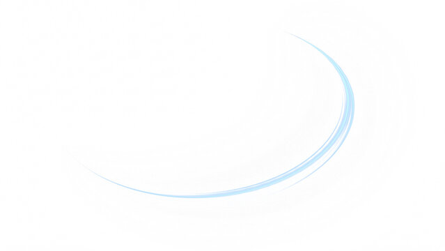 Curved blue light trail on a clean white background. Glowing abstract energy wave. Dynamic motion sweep. Minimalist graphic design element