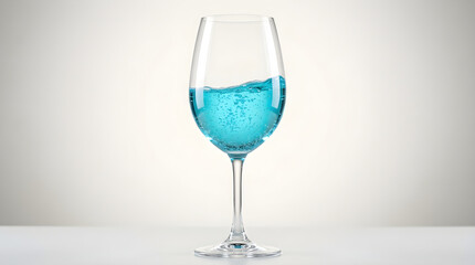 Fototapeta premium Blue Carbonated Drink in Wine Glass with Swirling Liquid and Bubbles