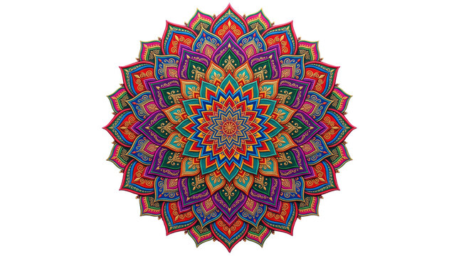 Colorful circular mandala pattern isolated on transparent background