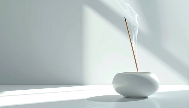 Incense stick burning creating smoke for meditation and relaxation