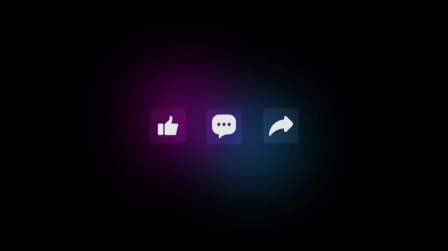 Animated social media interaction icons floating particles set with like comment share lower third graphic 4k .