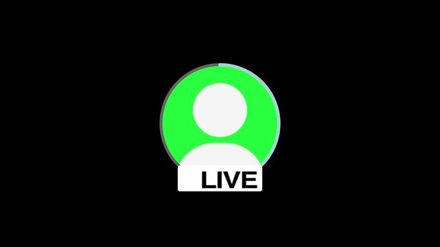 Animated green profile avatar circle with live text badge lower third social media overlay graphic element .