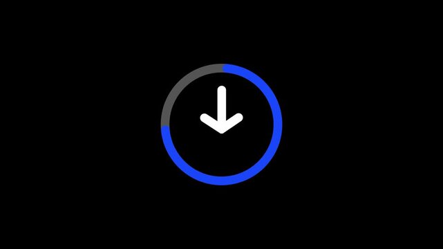 Animated blue circular download button with down arrow icon lower third graphic overlay element