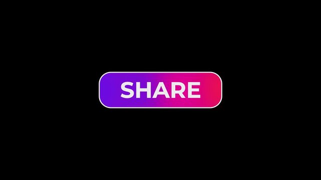 Animated purple gradient glowing share text button lower third social media call to action graphic element.
