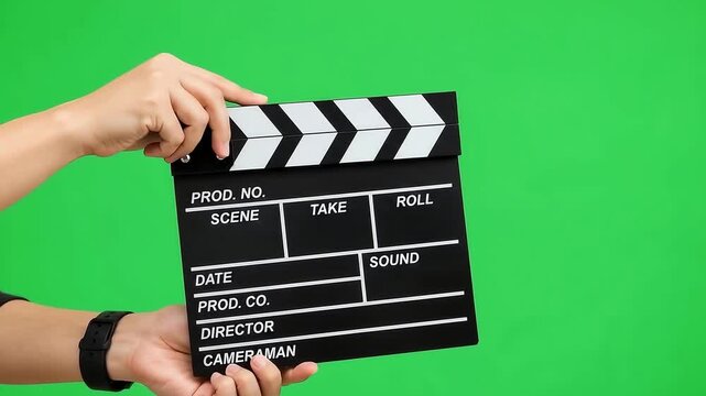 Arm clapping the clapperboard &ndash; Chroma key compositing image