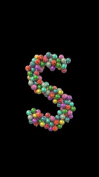 Festive Christmas Typeface the Letter S Animation with Colorful Baubles and Holiday Ornaments
