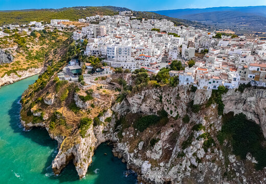 Aerial view of Peschici in the province of Foggia, Apulia, Italy