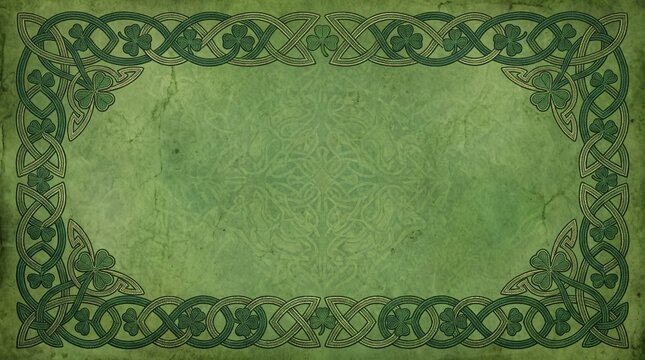 Saint Patrick's Day Celtic knot border in shades of green, traditional Irish design