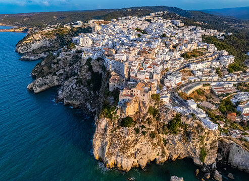 Aerial view of Peschici in the province of Foggia, Apulia, Italy