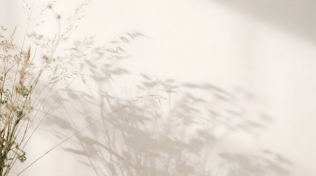 Delicate shadows of meadow grass projected across a bright neutral surface, forming an elegant minimalist botanical pattern.