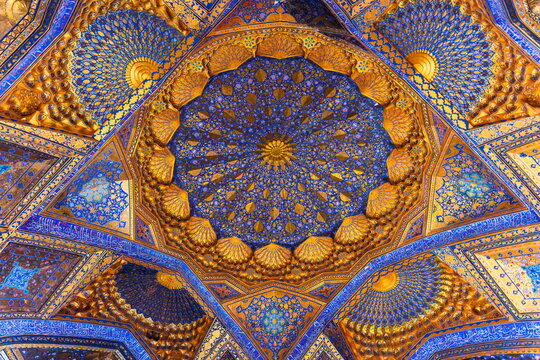 Golden dome ceiling, Ak Saray mausoleum, Samarkand
