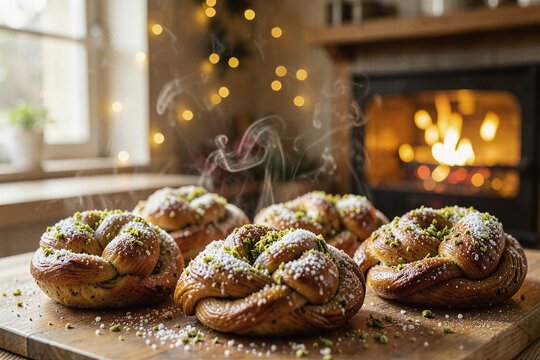 Swedish Cardamom Buns Kardemummabullar with Pearl Sugar in Warm