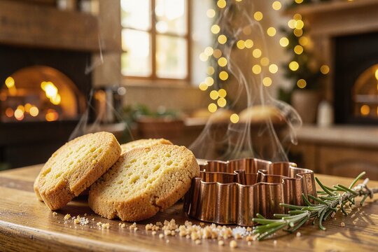 Scottish Butter Shortbread with Antique Copper Cookie Cutters in Warm